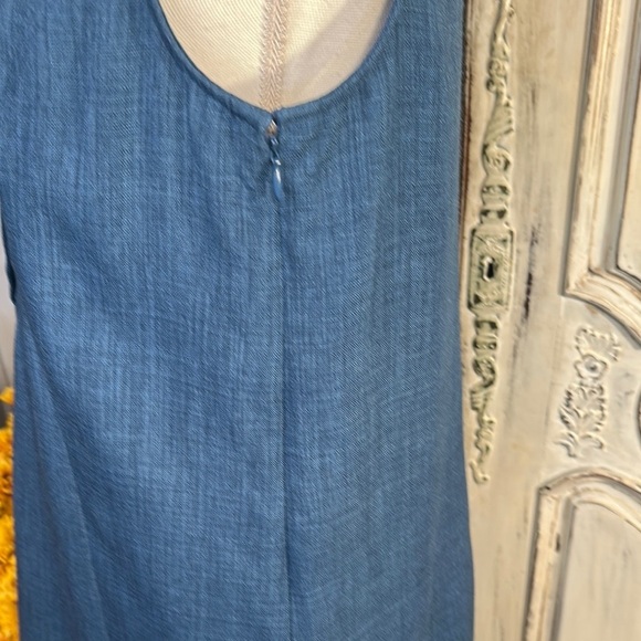 Tahari Sleeveless Linen Look Blue Button-Up Summer Dress - Picture 6 of 10